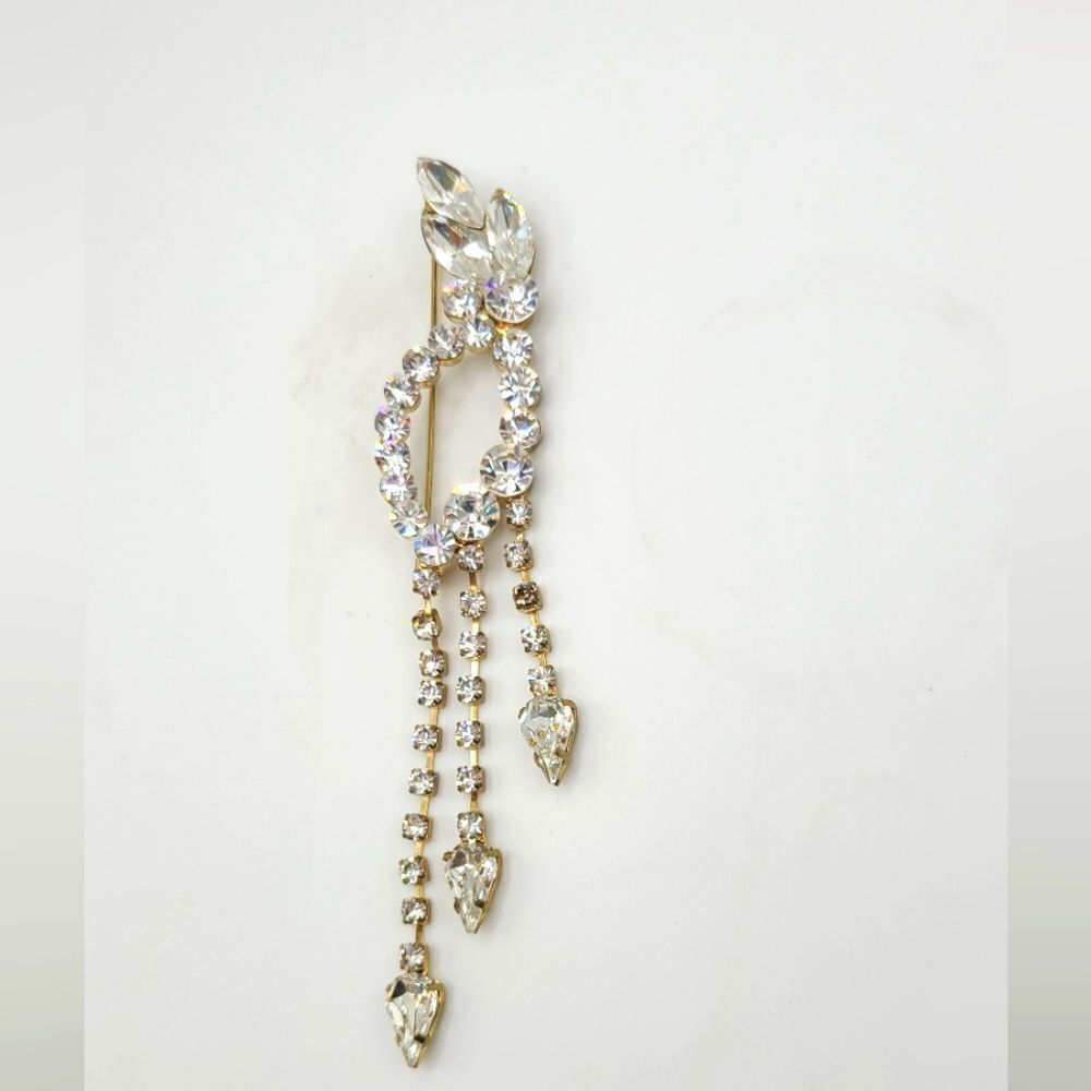 Vintage Brooch  Dangle Rhinestone  Pin
